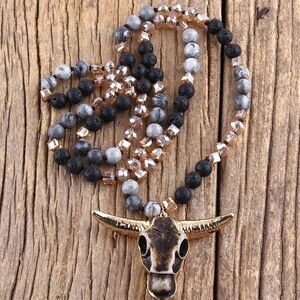 Bull Pendant Necklace with Beaded Design